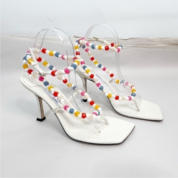 Jimmy Choo Amiral Beaded Raffia Heels - Picture 9 of 13